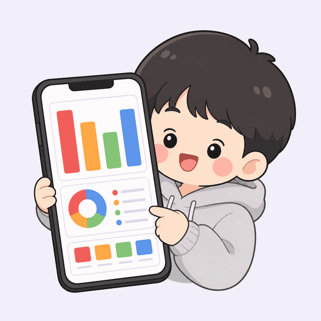 휴대폰으로 리포트를 확인하는 모습